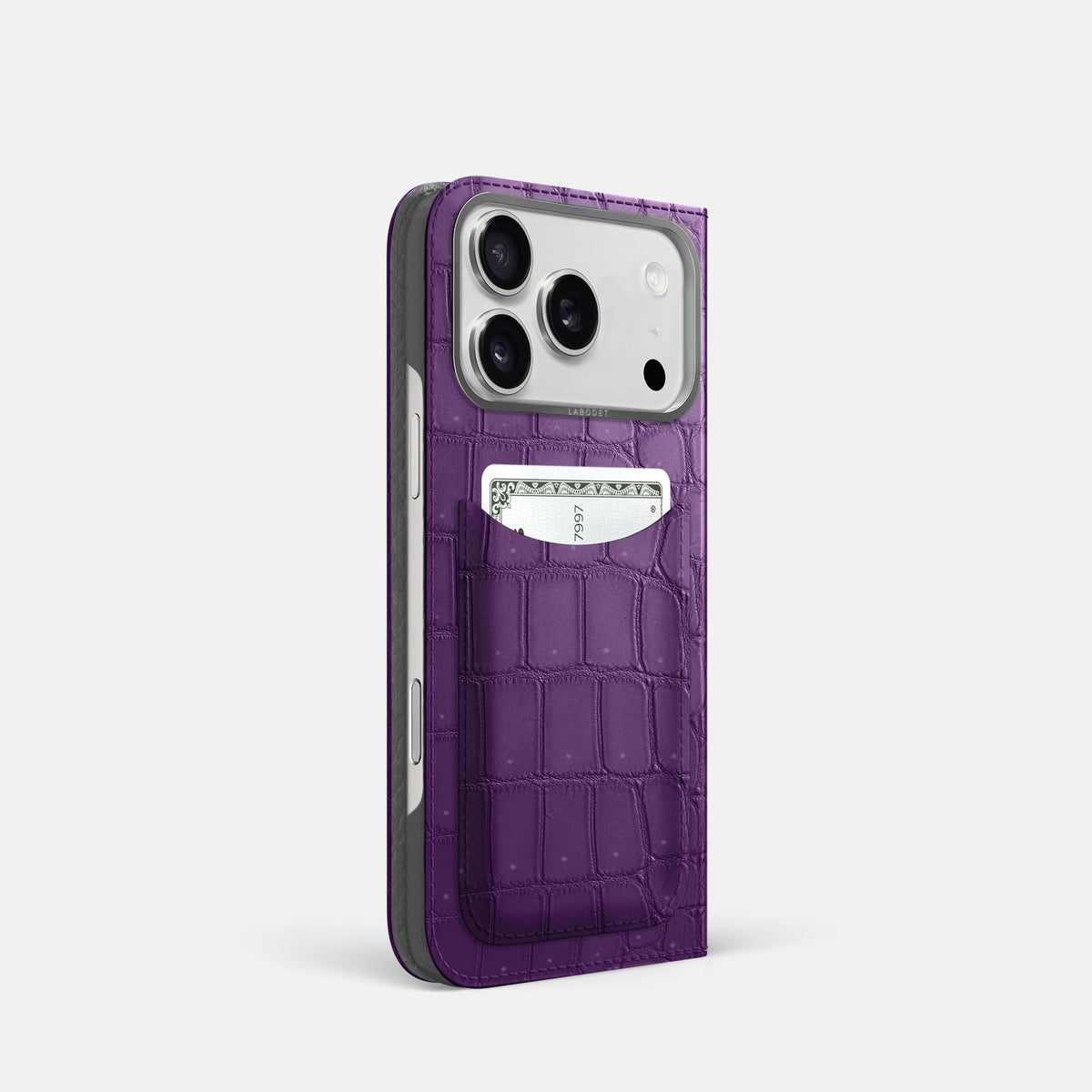 Folio Case with Card For iPhone 18 Pro In Porosus Crocodile -1 | Purple-Steel