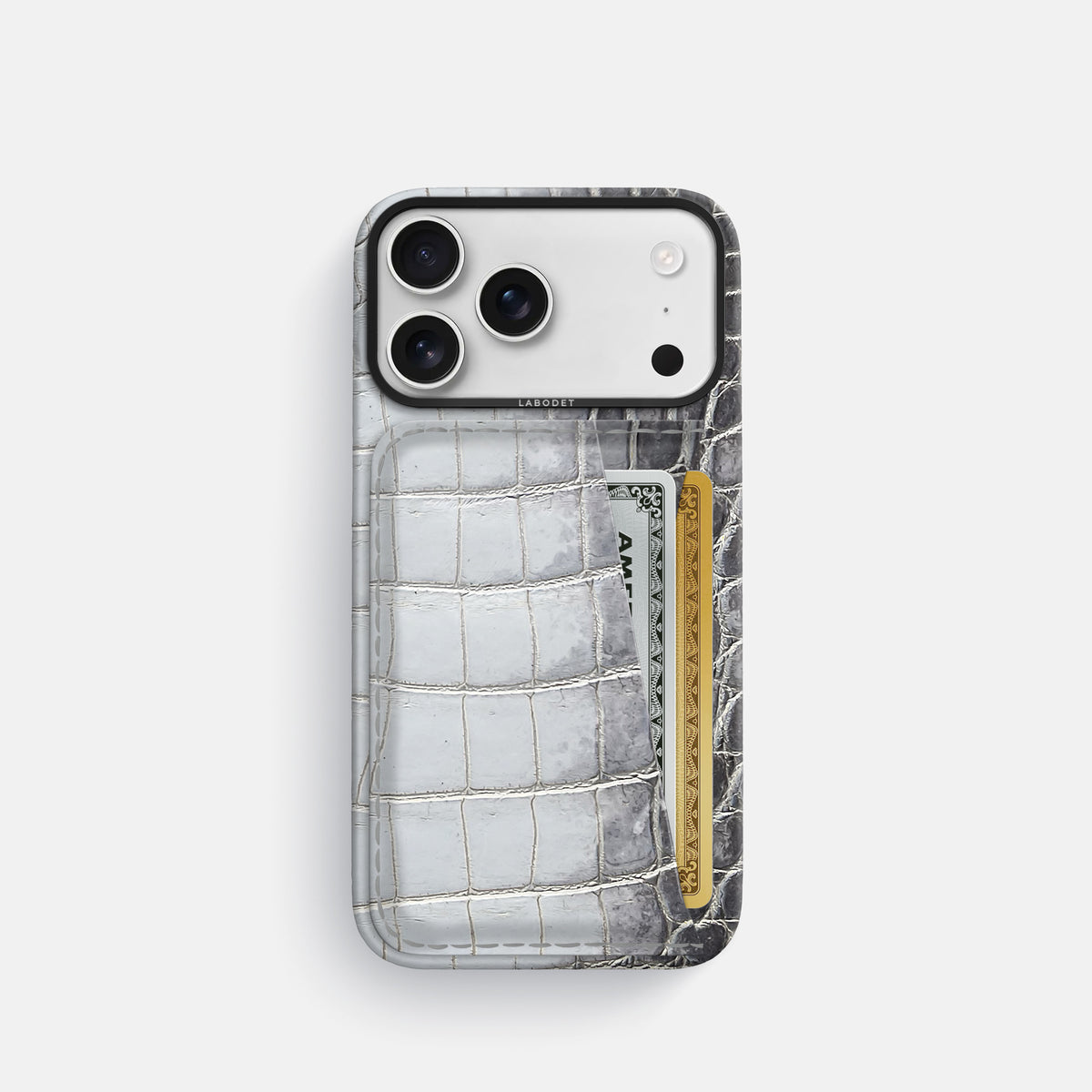 Double Card Case For iPhone 17 Pro In Himalayan Crocodile -1 | Silver-Black