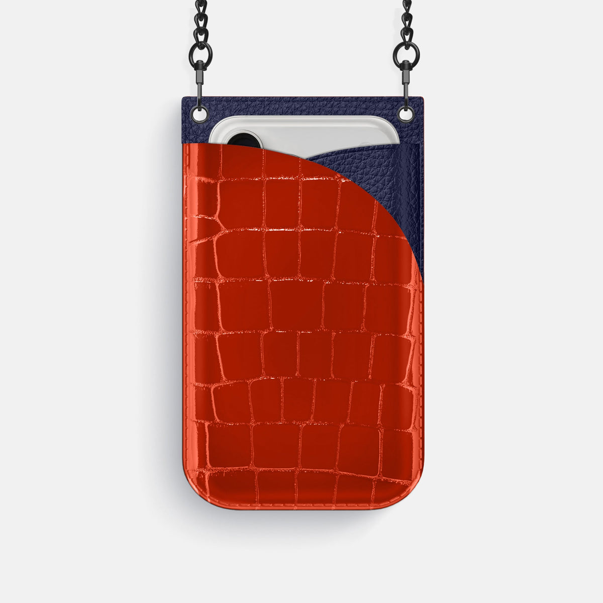 Crossbody Bag For iPhone 18 Pro In Shiny Alligator -1 | Orange-Black