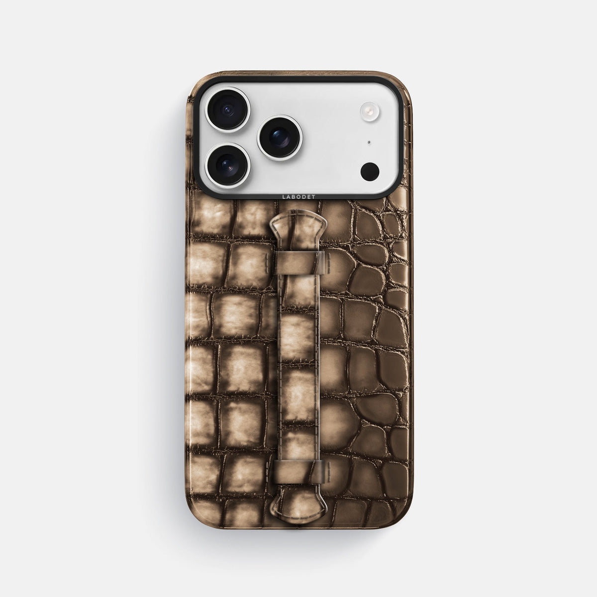 Center Handle For iPhone 18 Pro Max In Patina Alligator -1 | Etoupe-Black