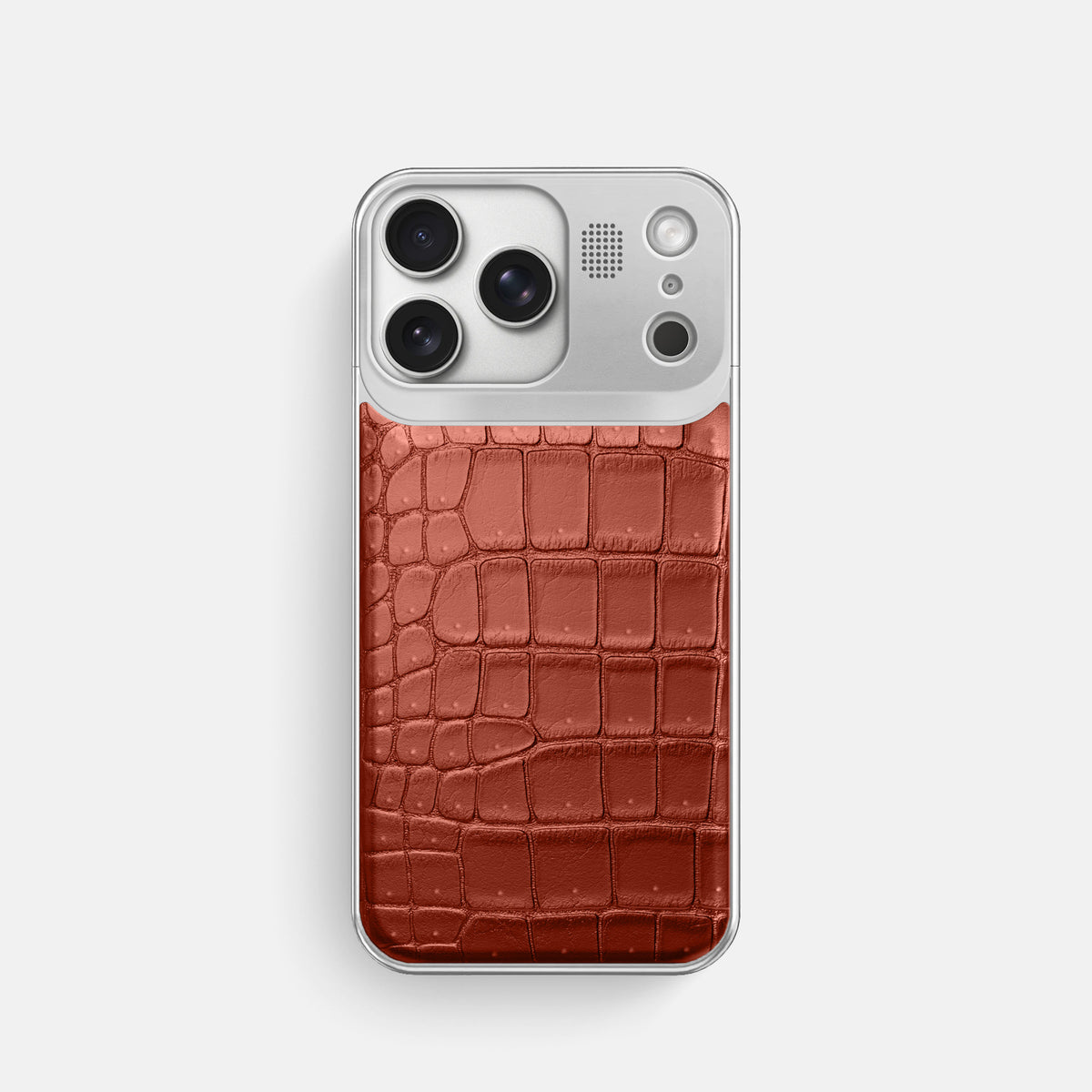Metal Case For iPhone 17 Pro In Porosus Crocodile -1 | Mahogany-Brown-Steel
