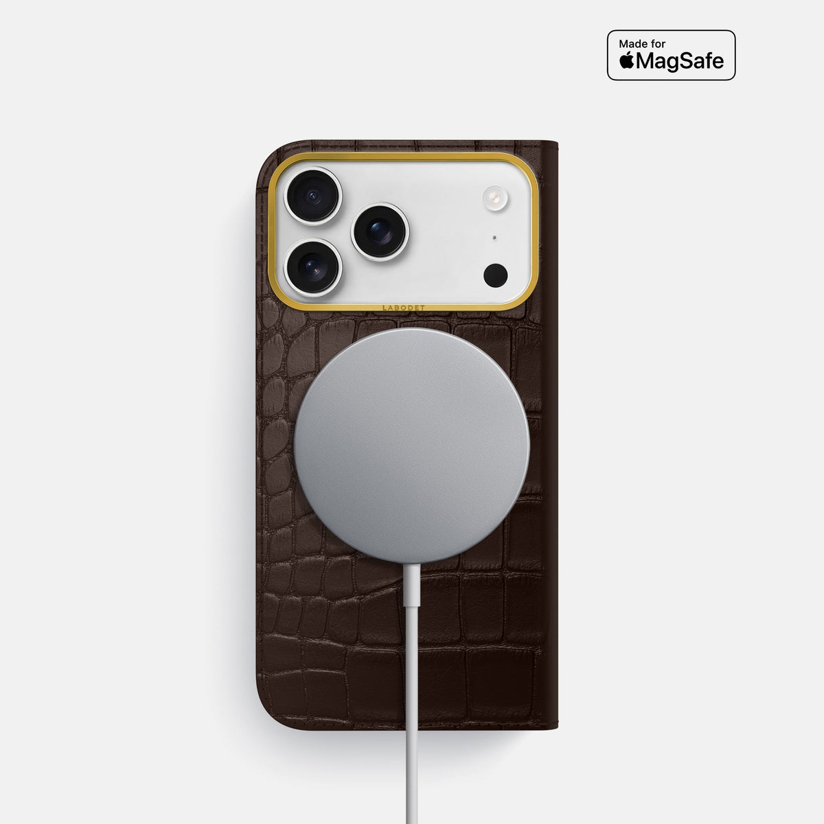 Folio Case For iPhone 18 Pro In Alligator -3 | Dark-Brown-Gold