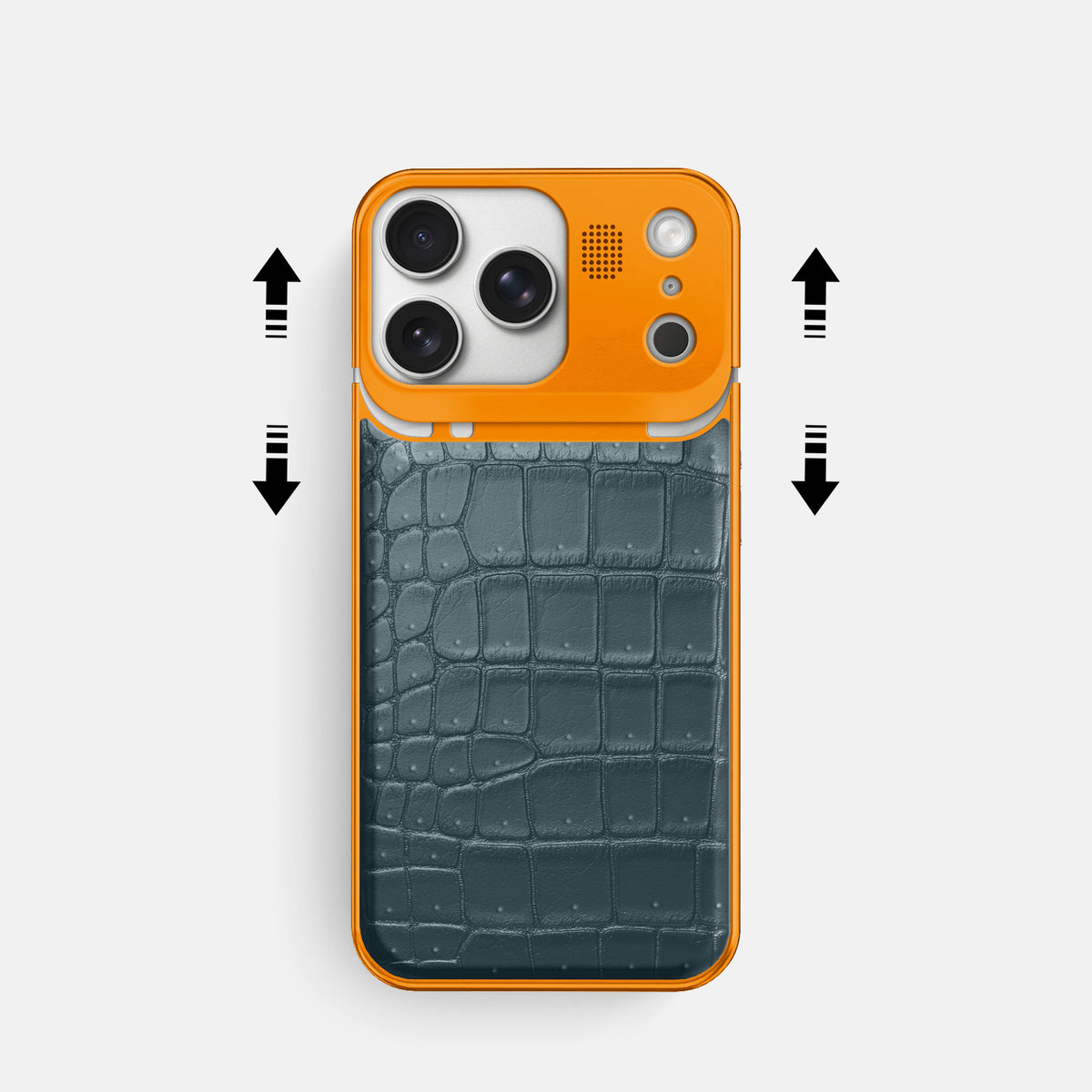 Metal Case For iPhone 17 Pro In Porosus Crocodile -2 | Denim-Orange