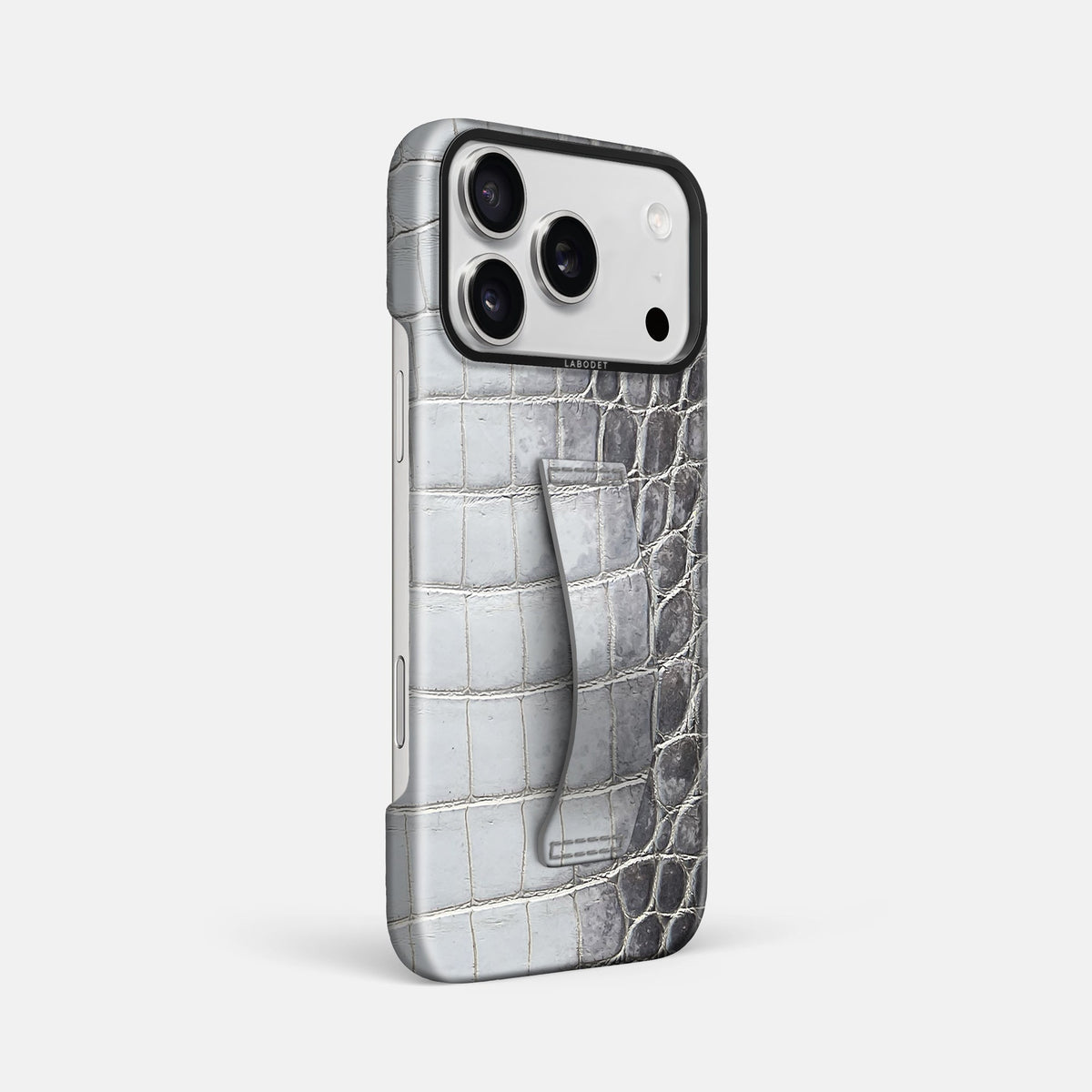Finger Case For iPhone 18 Pro Max In Himalayan Crocodile -2 | Silver-Black