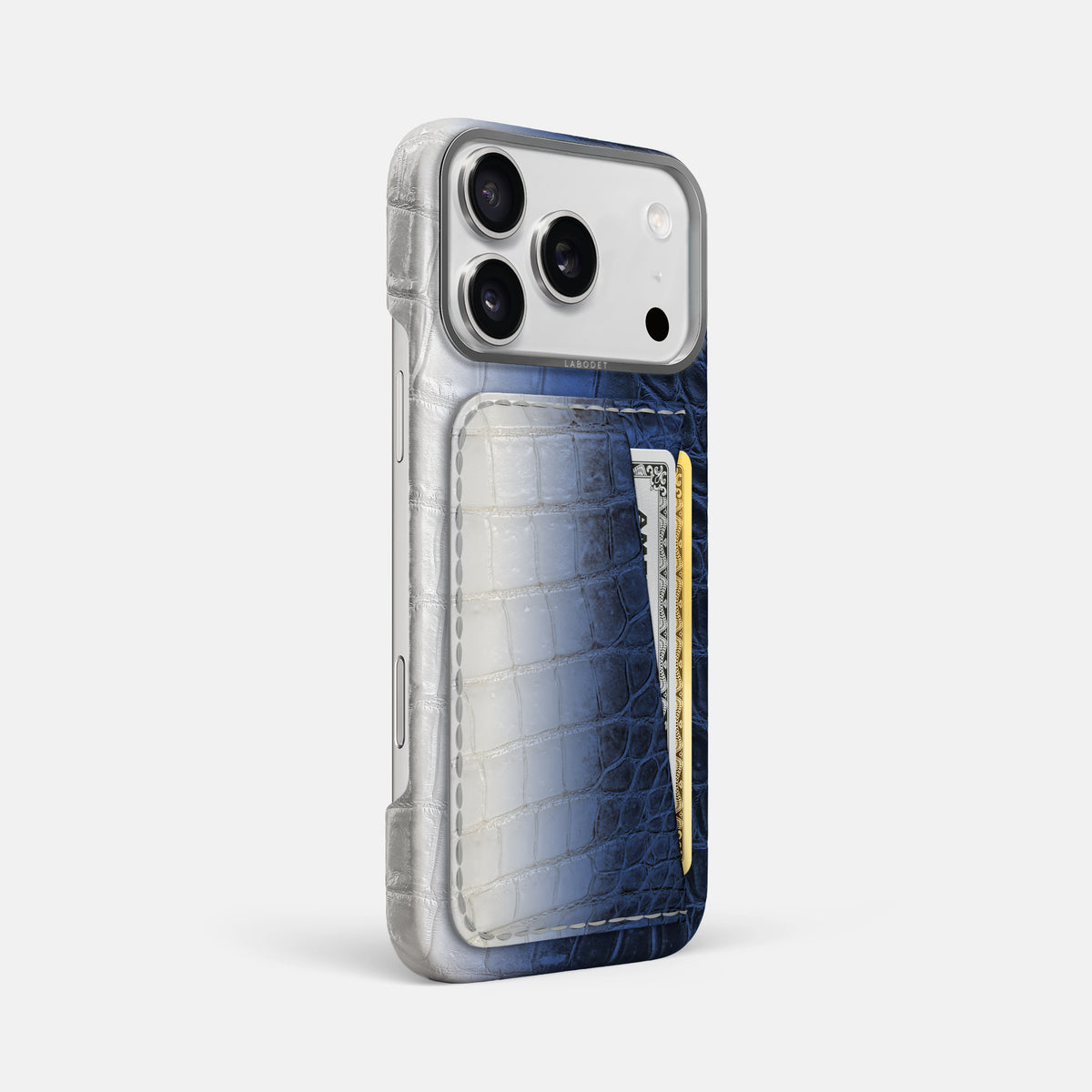 Double Card Case For iPhone 17 Pro Max In Himalayan Crocodile -2 | Navy-Blue-Steel
