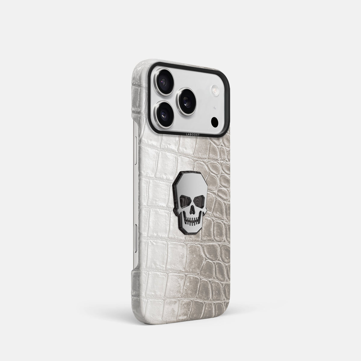 Classic Case With Titanium Skull For iPhone 18 Pro In Himalayan Crocodile -2 | Grey-Black