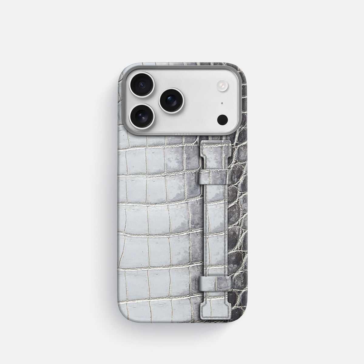 Handle Case For iPhone 18 Pro In Himalayan Crocodile -1 | Silver-Steel