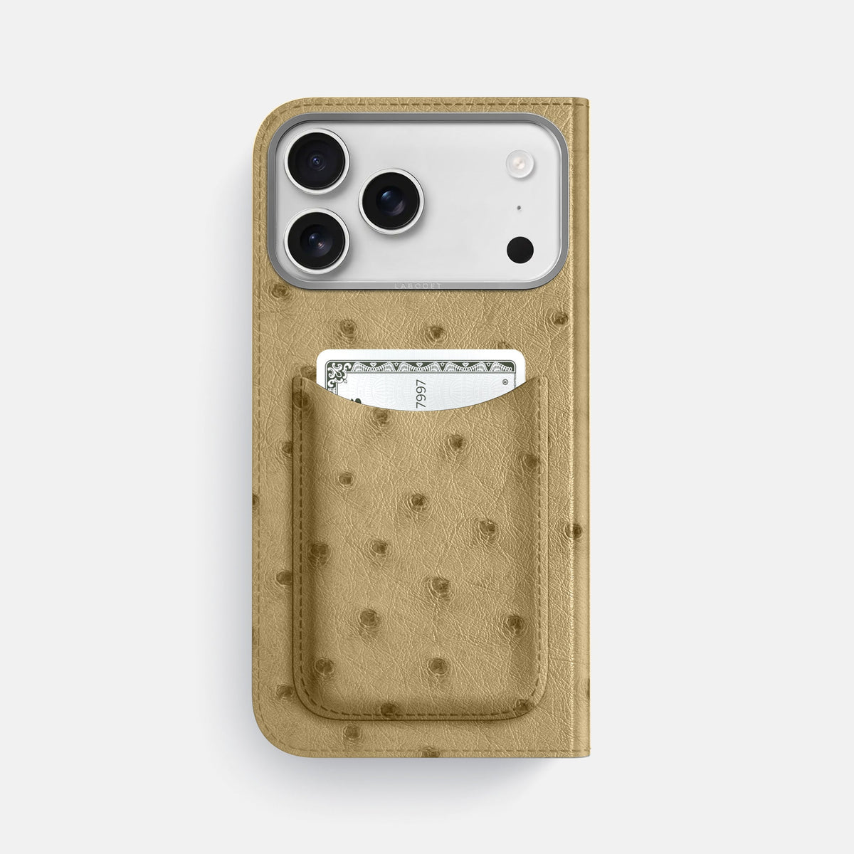 Folio Case with Card For iPhone 18 Pro Max In Ostrich -3 | Desert-Sand-Steel