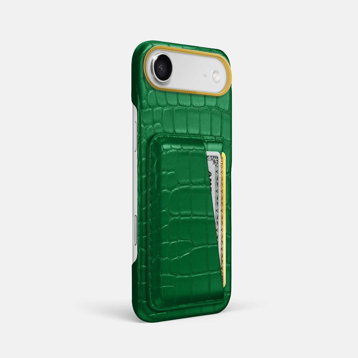 Double Card Case For iPhone 17 Air In Alligator -2 | Forest-Green-Gold