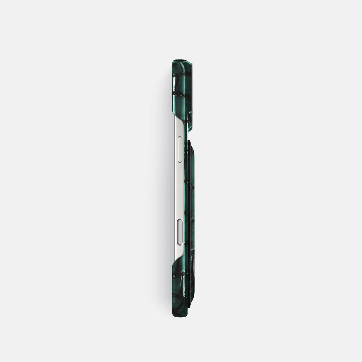 Double Card Case For iPhone 17 Pro In Patina Alligator -3 | Green-Steel