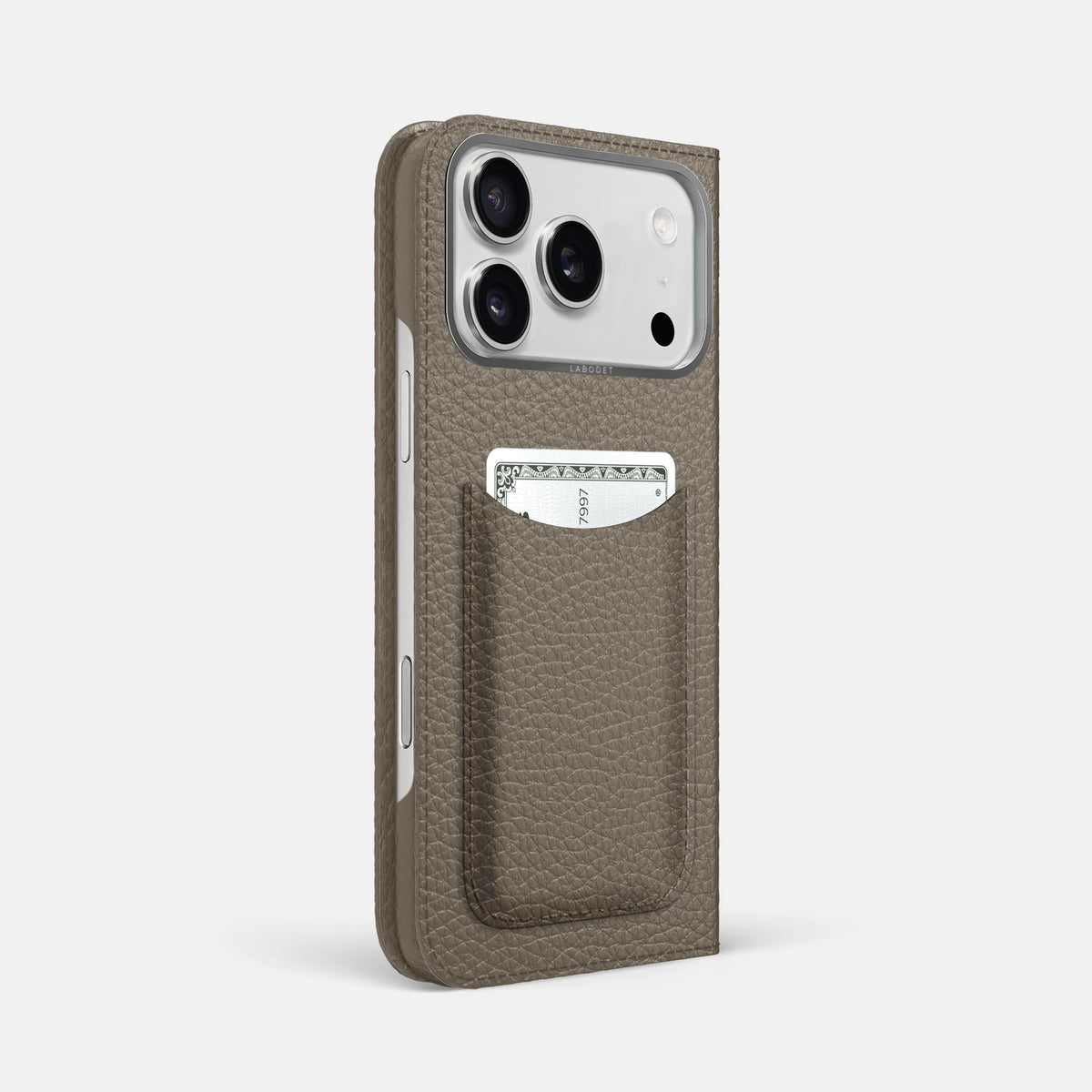Folio Case with Card For iPhone 18 Pro Max In Calf -1 | Taupe-Steel