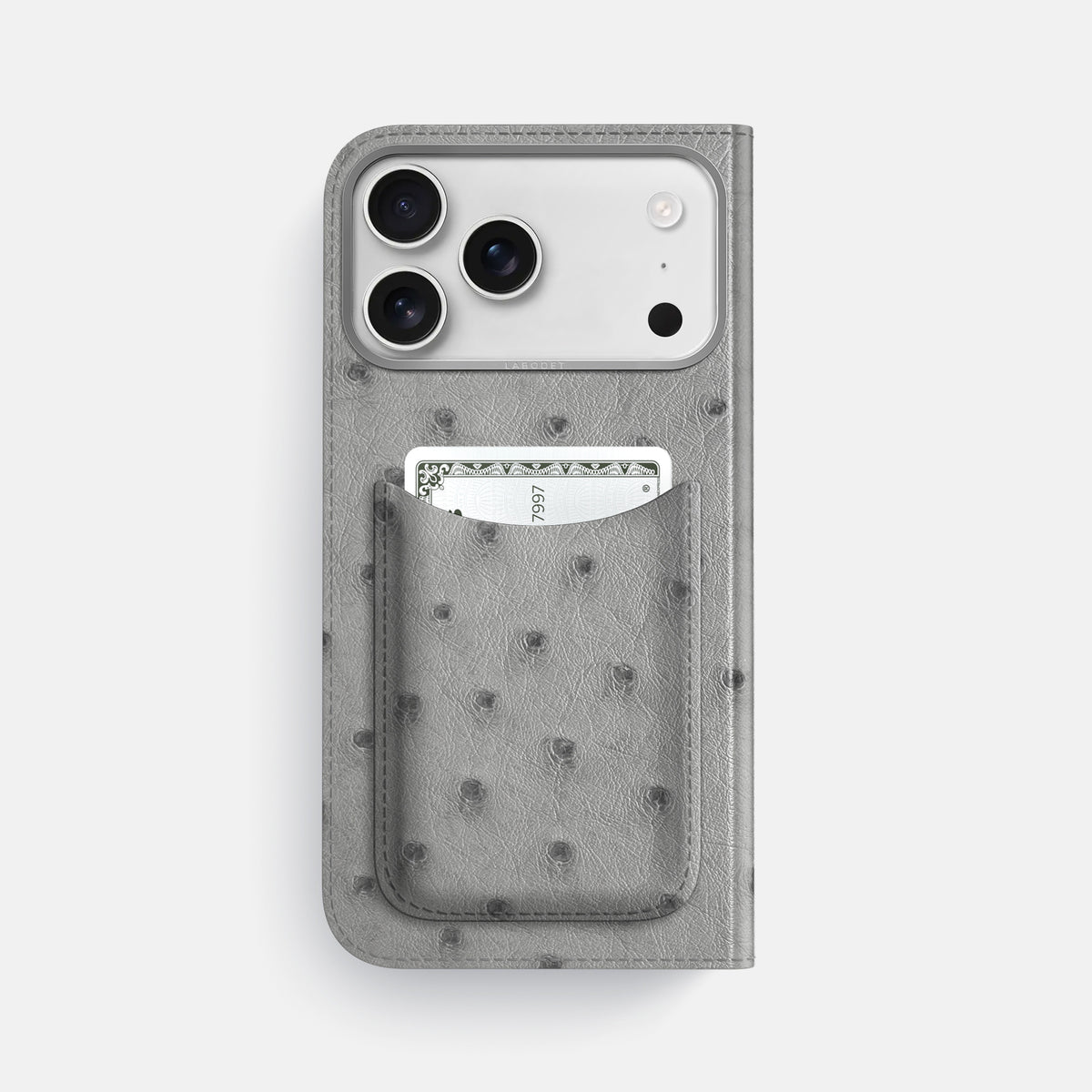 Folio Case with Card For iPhone 17 Pro Max In Ostrich -3 | Silver-Steel
