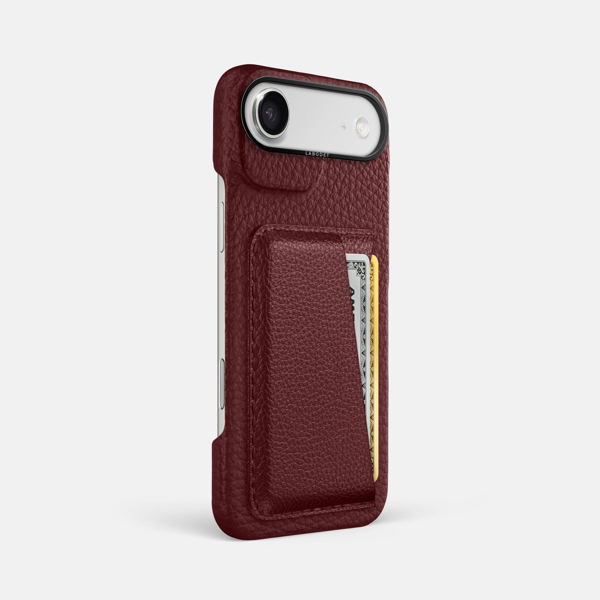 Double Card Case For iPhone 17 Air In Calf -2 | Bordeaux-Black