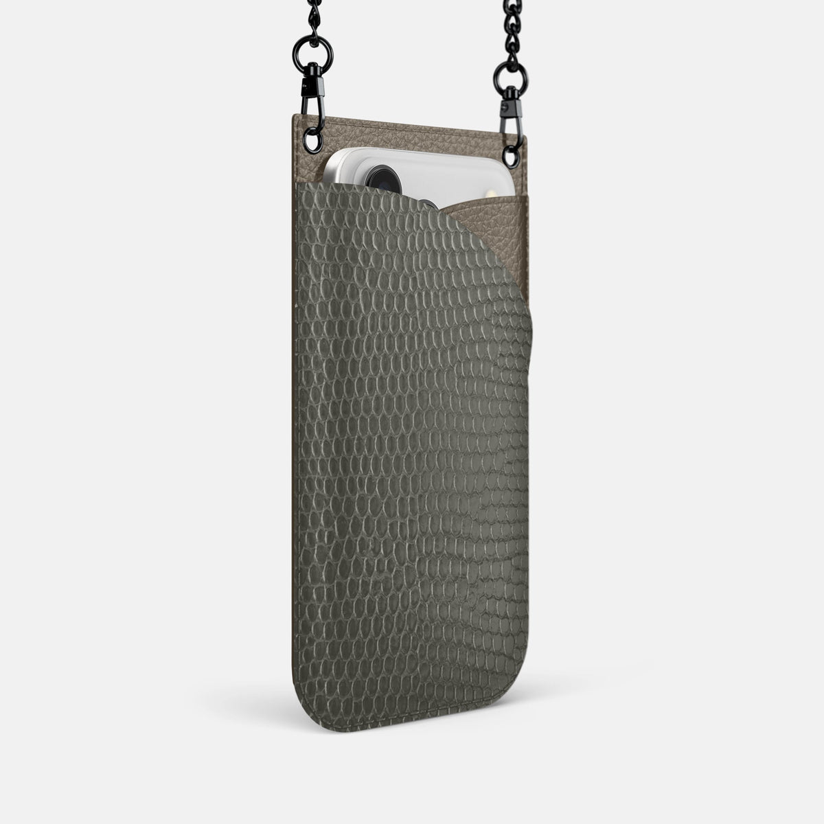 Crossbody Bag For iPhone 18 Pro In Lizard -2 | Grey-Black