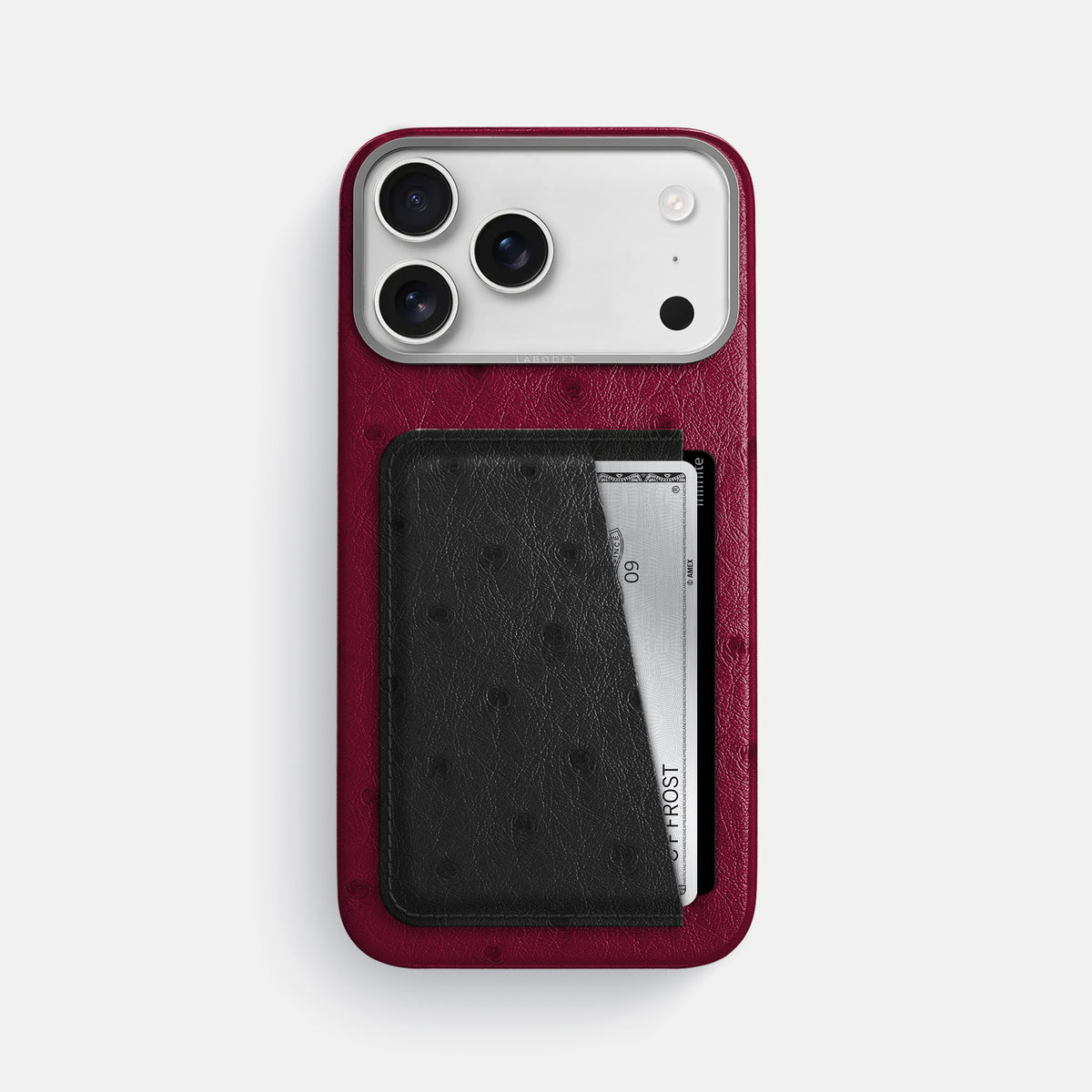 Double Card Case Coloré For iPhone 17 Pro Max In Ostrich -1 | Bordeaux-Steel