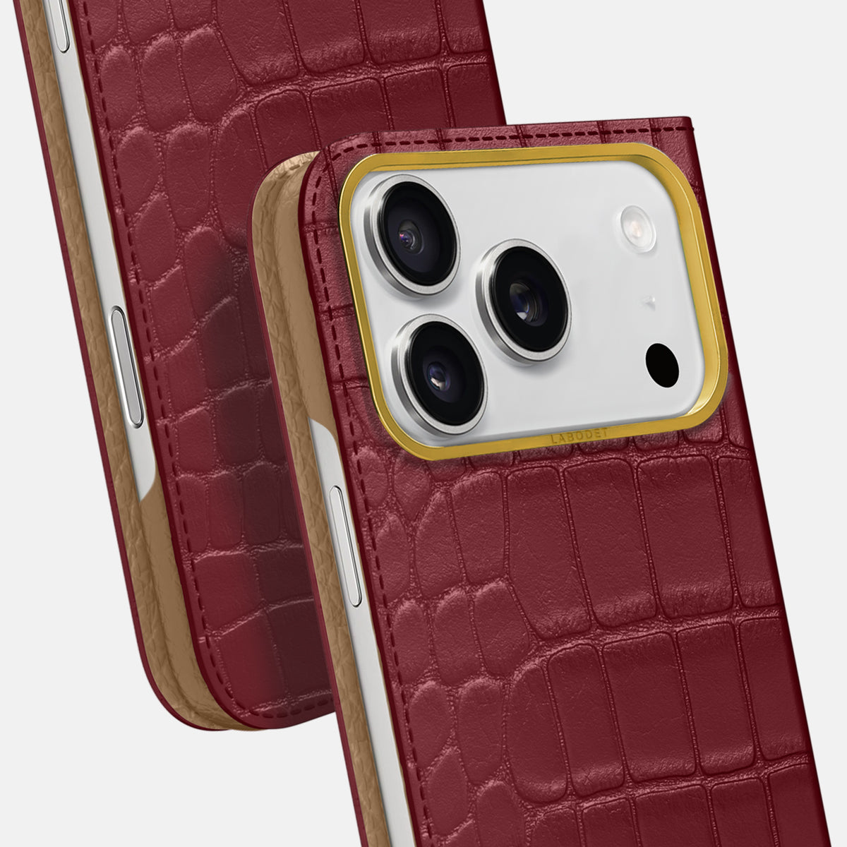 Folio Case For iPhone 17 Pro Max In Alligator -5 | Burgundy-Gold