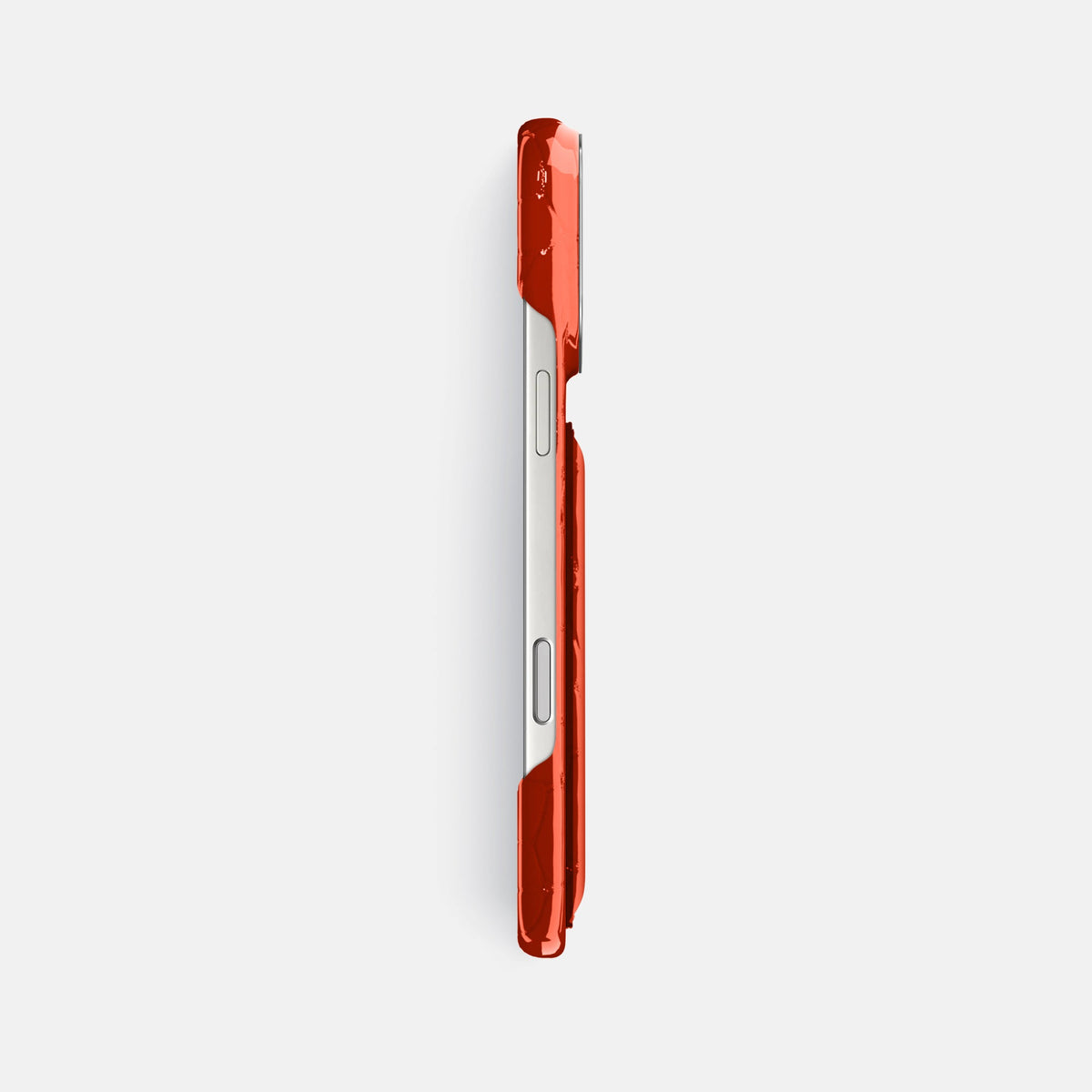 Double Card Case For iPhone 18 Pro Max In Shiny Alligator -3 | Orange-Steel