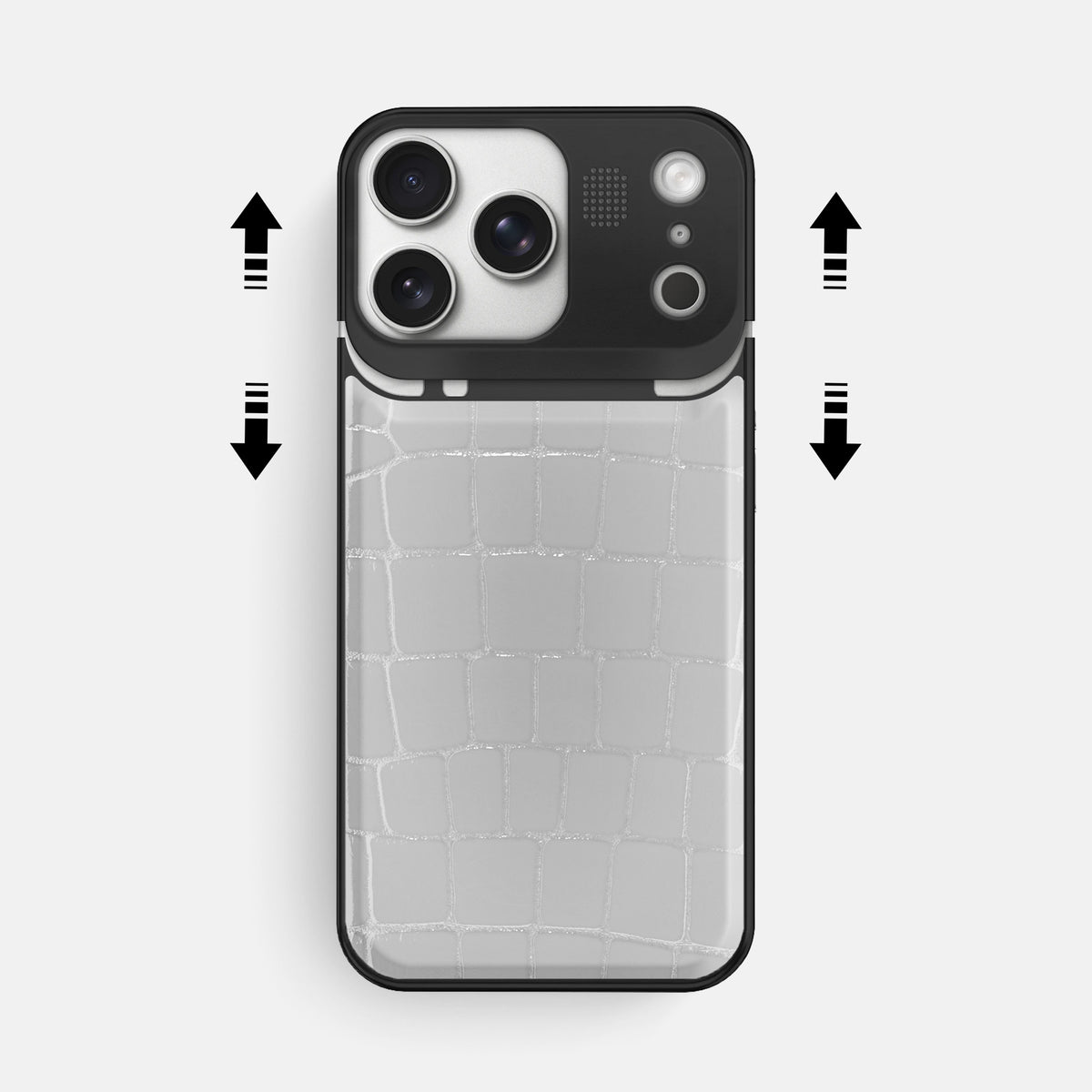 Metal Case For iPhone 17 Pro Max In Shiny Alligator -2 | White-Black