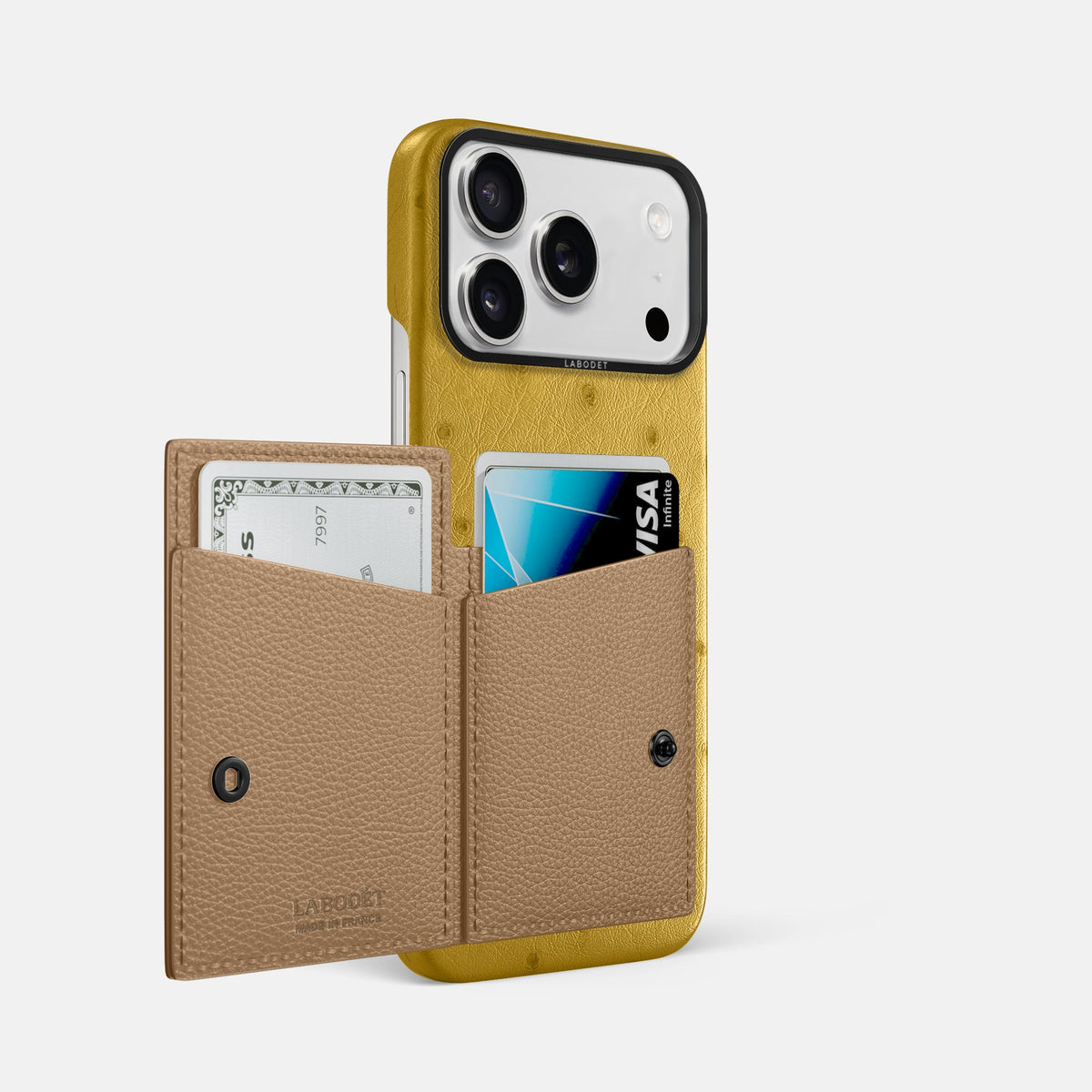 Bi-Fold Case For iPhone 18 Pro Max In Ostrich -2 | Gold-Black