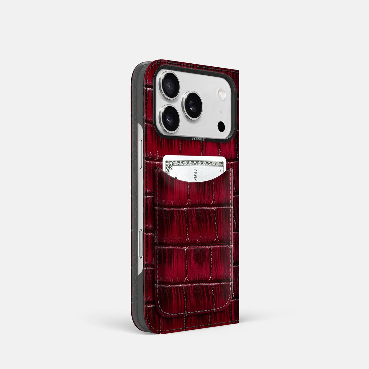 Folio Case with Card For iPhone 18 Pro In Patina Alligator -1 | Havana-Burgundy-Black