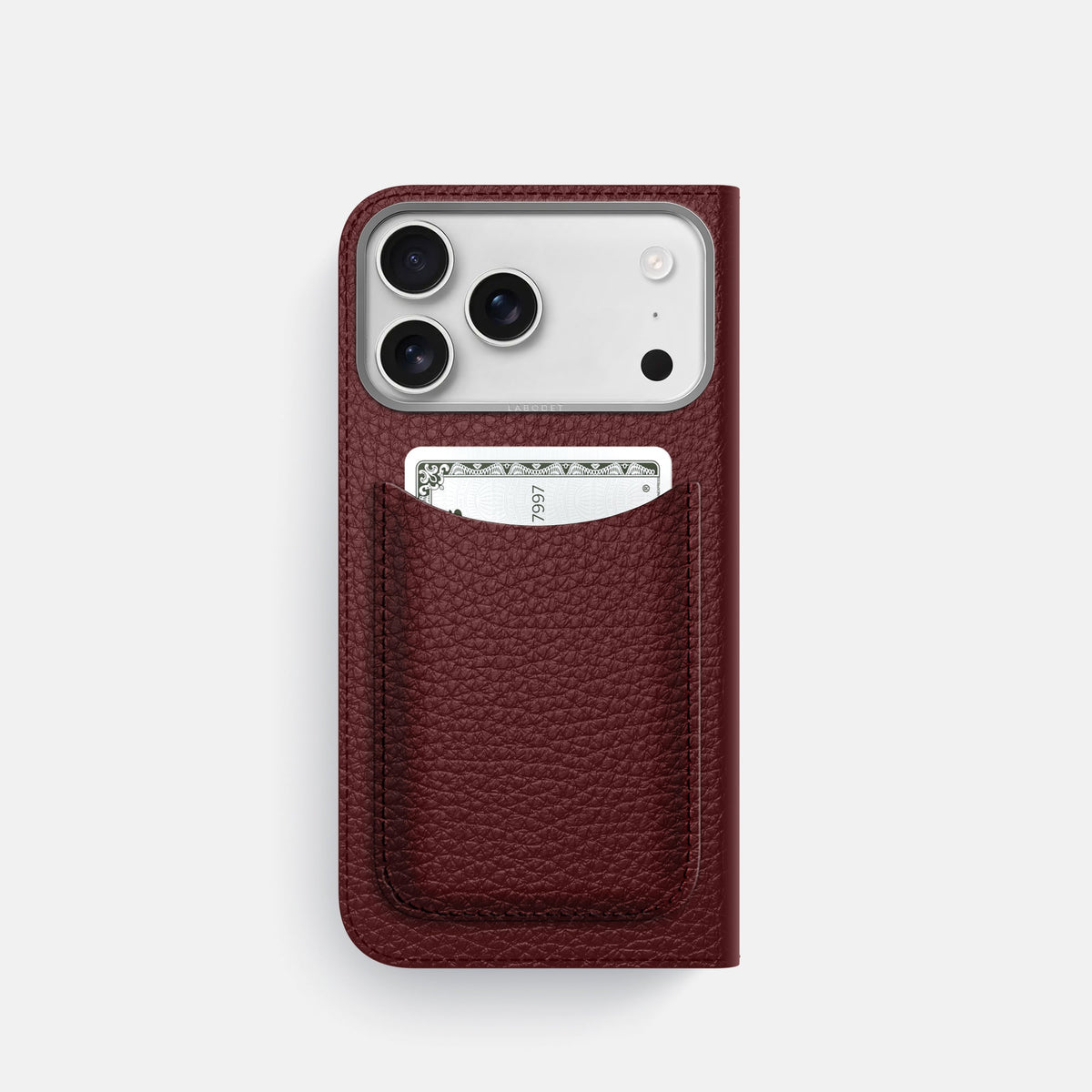 Folio Case with Card For iPhone 18 Pro In Calf -3 | Bordeaux-Steel