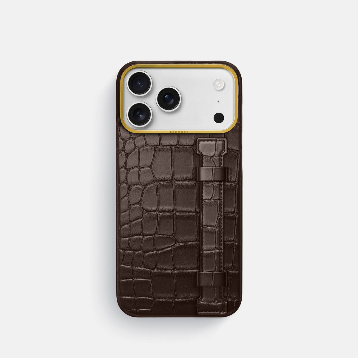 Handle Case For iPhone 18 Pro In Alligator -1 | Dark-Brown-Gold