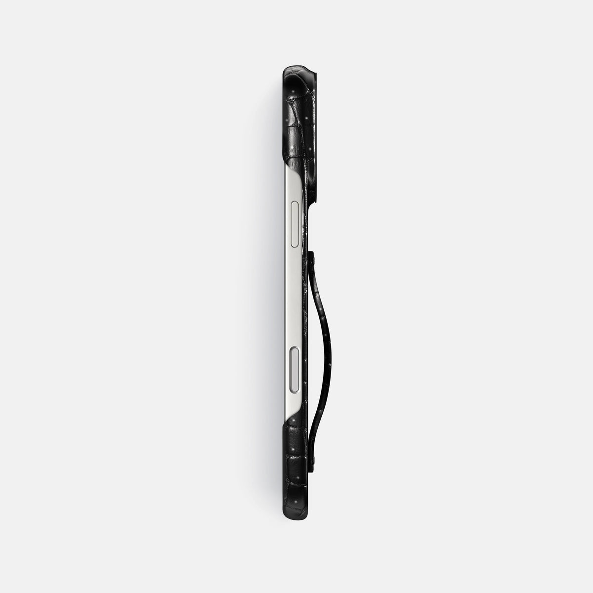 Finger Case For iPhone 17 Pro Max In Porosus Crocodile -3 | Shiny-Black-Black