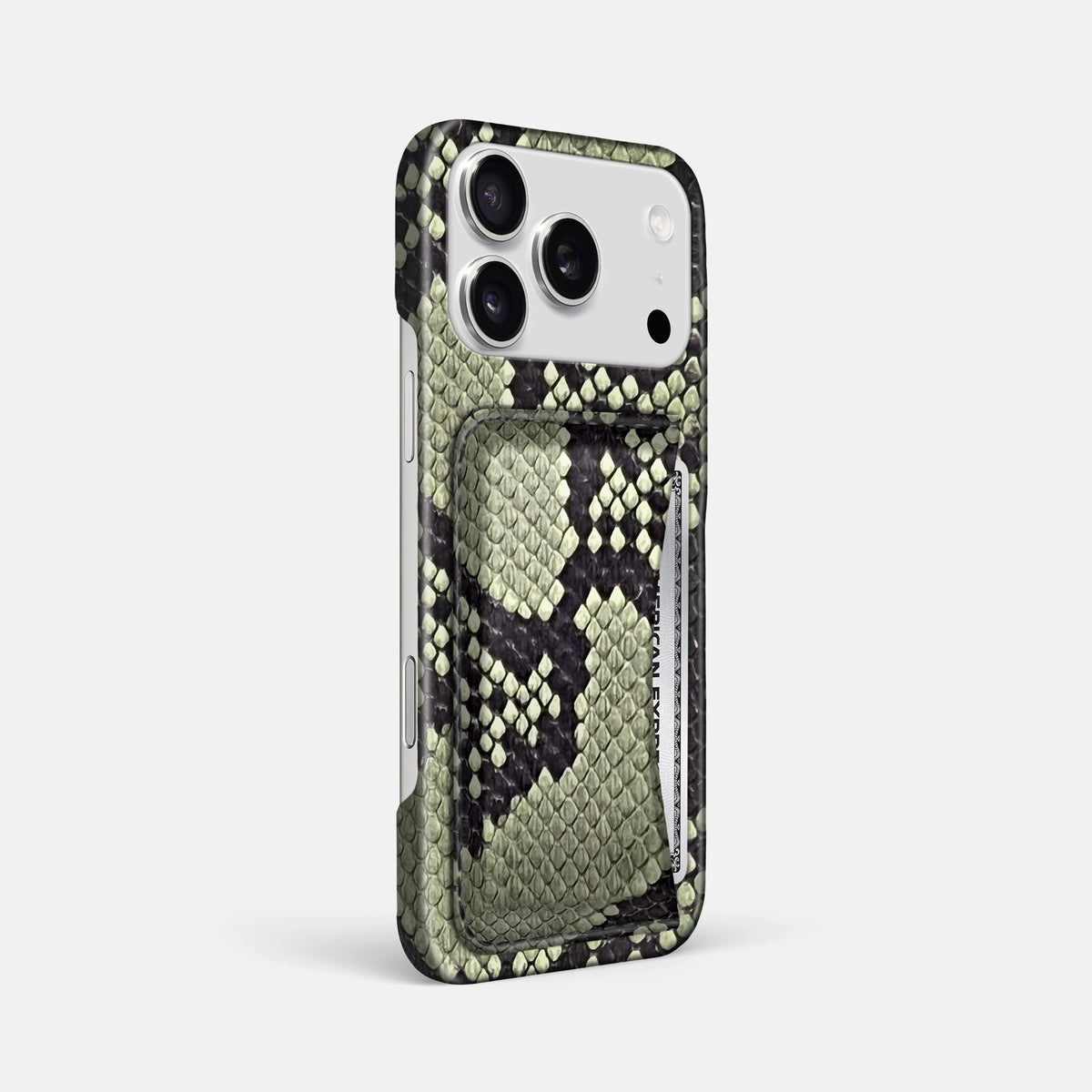 Slim Card Case For iPhone 17 Pro Max In Deluxe Python -2 | Army-Green