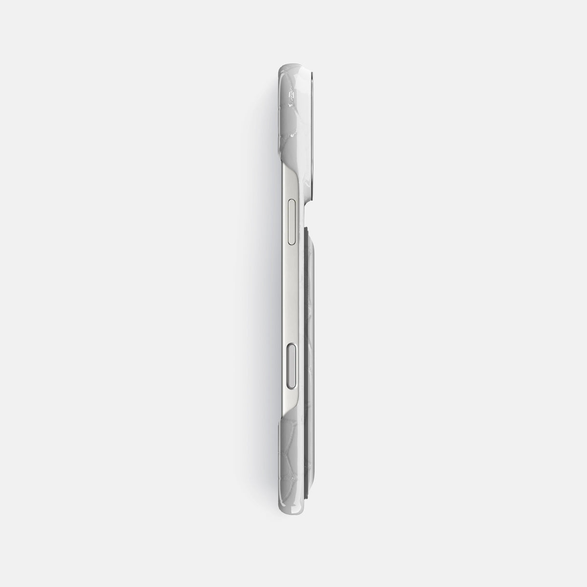 Double Card Case For iPhone 17 Pro Max In Shiny Alligator -3 | White-Steel