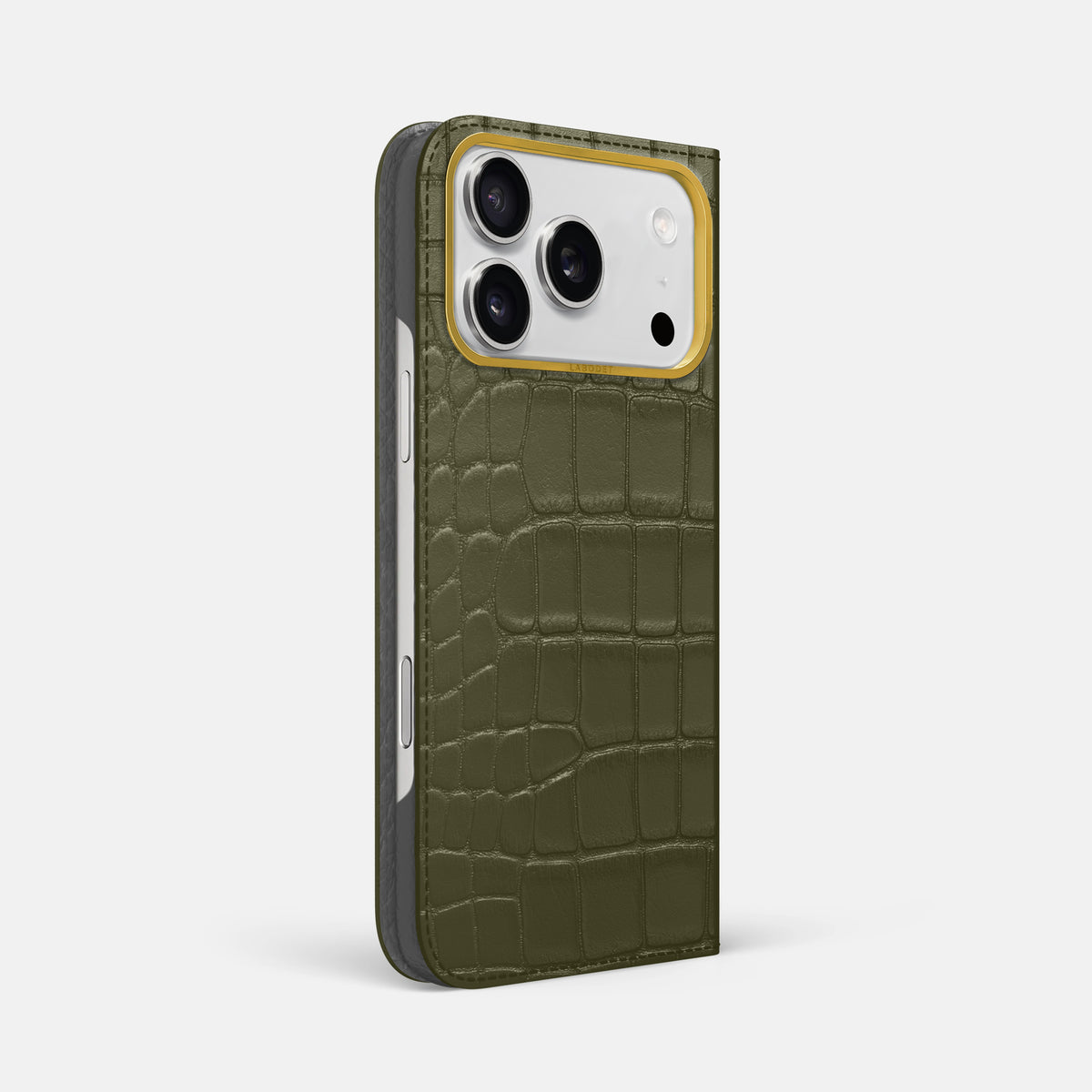 Folio Case For iPhone 17 Pro Max In Alligator -1 | Kaki-Green-Gold