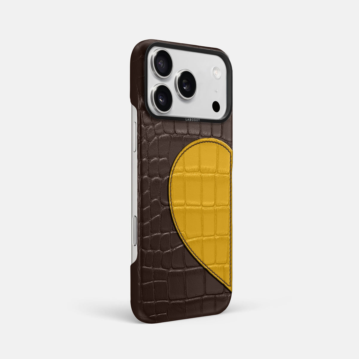 Classic Case With Half Heart - Left For iPhone 18 Pro Max In Alligator -2 | Dark-Brown-Black