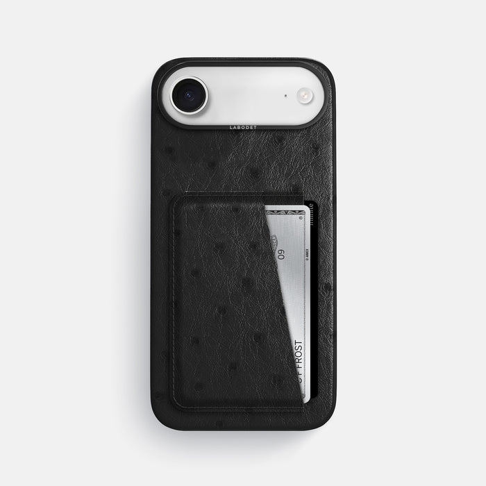 Double Card Case For iPhone 17 Air In Ostrich -1 | Black-Black