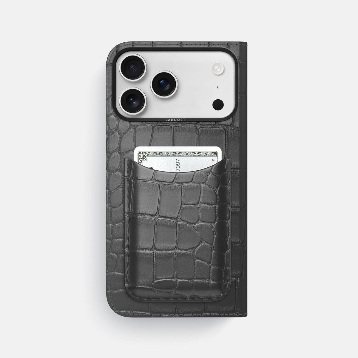 Folio Case with Card For iPhone 18 Pro Max In Alligator -3 | Grey-Black
