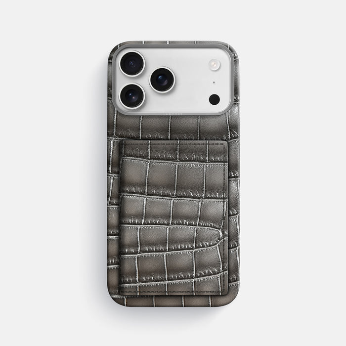 Bi-Fold Case For iPhone 17 Pro Max In Patina Alligator -1 | Grey-Steel