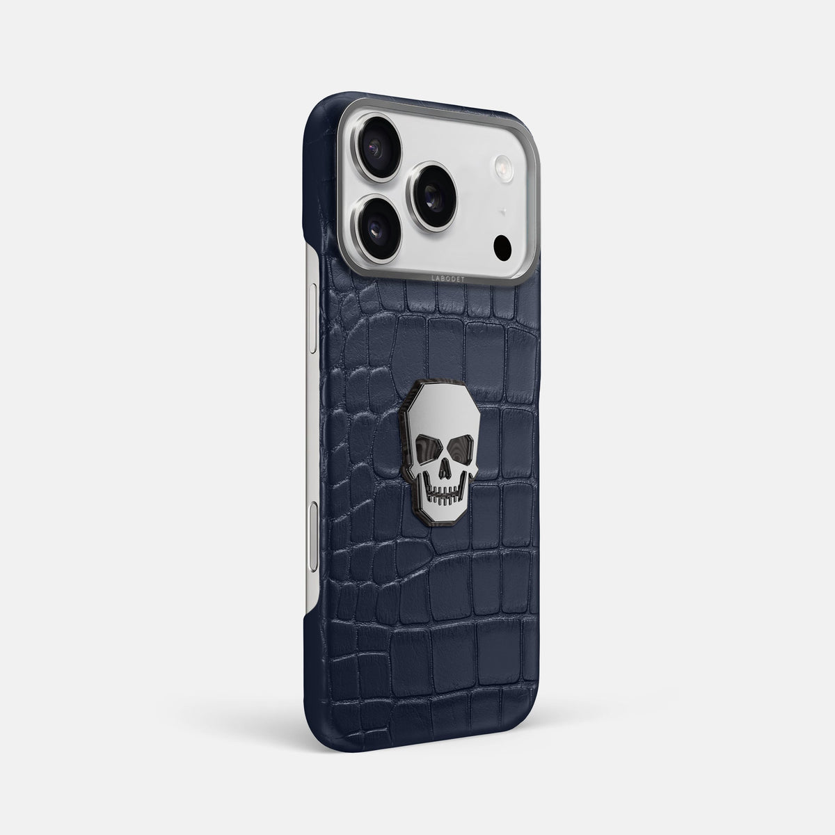 Classic Case With Titanium Skull For iPhone 18 Pro Max In Alligator -2 | Navy-Blue-Steel