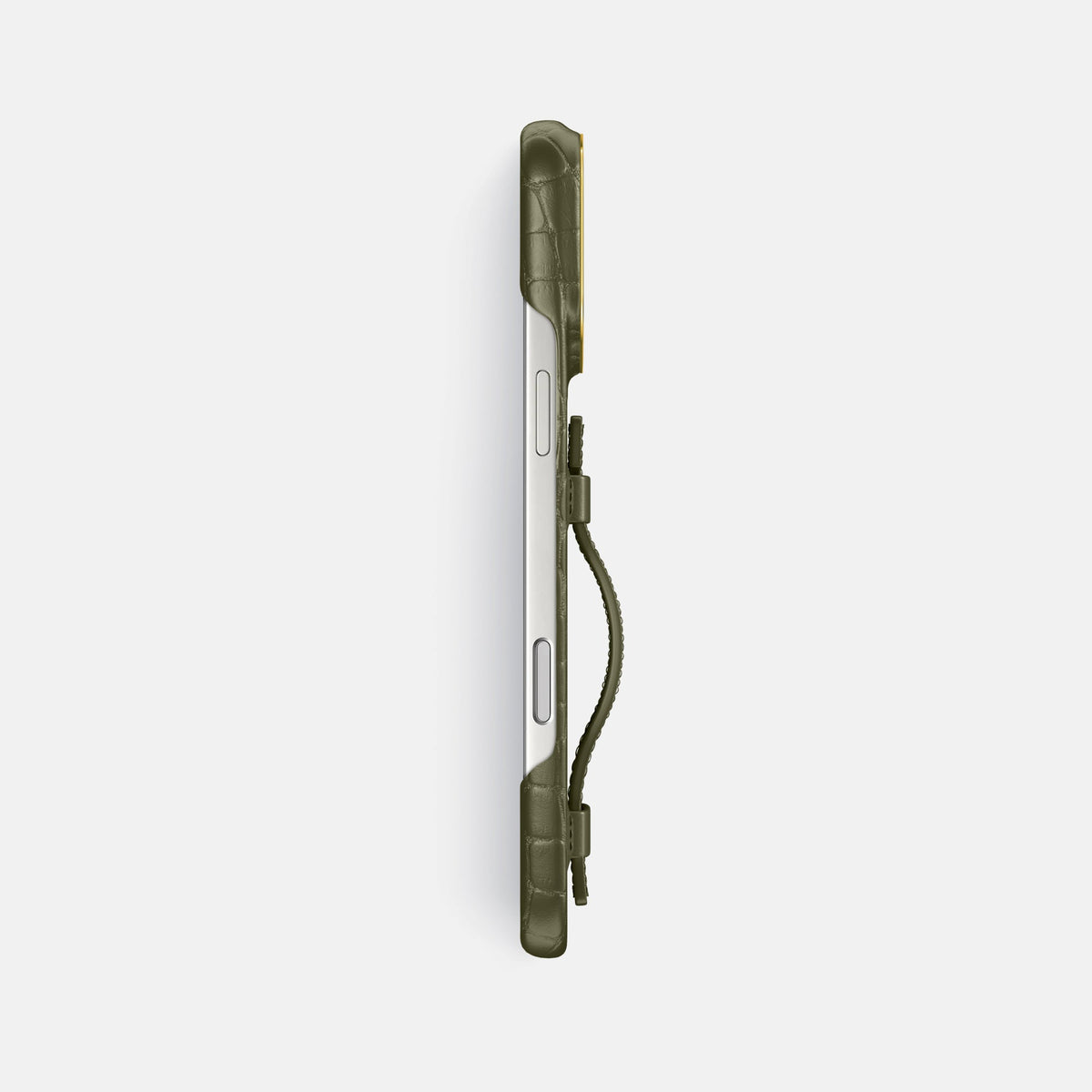 Handle Case For iPhone 18 Pro Max In Alligator -3 | Kaki-Green-Gold