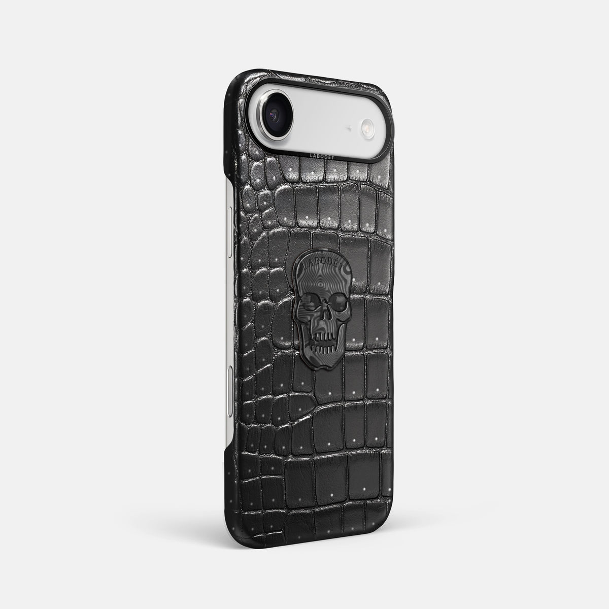 Classic Case With Carbon Skull For iPhone 17 Air In Porosus Crocodile -2 | Shiny-Black-Black