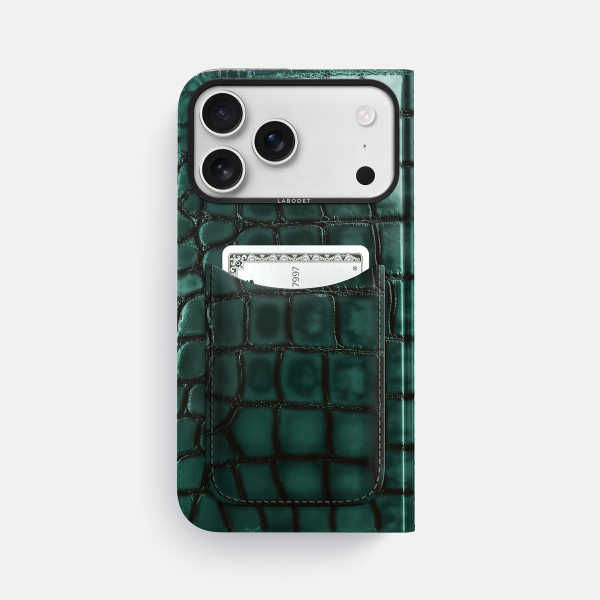 Folio Case with Card For iPhone 17 Pro Max In Patina Alligator -3 | Green-Black