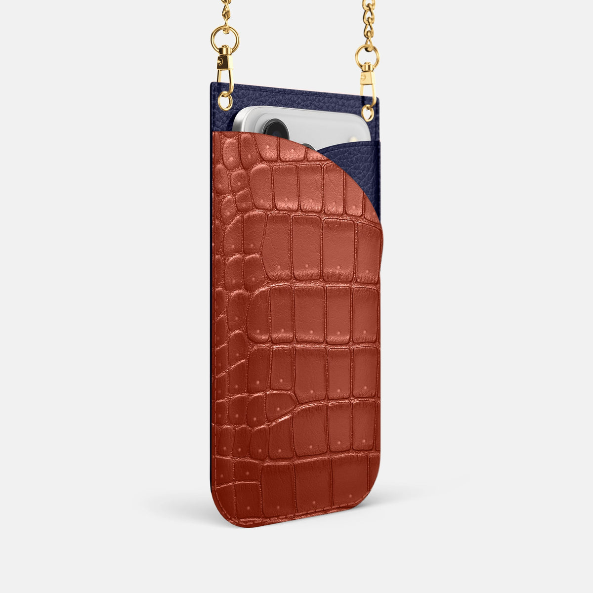 Crossbody Bag For iPhone 18 Pro In Porosus Crocodile -2 | Nuts-Gold