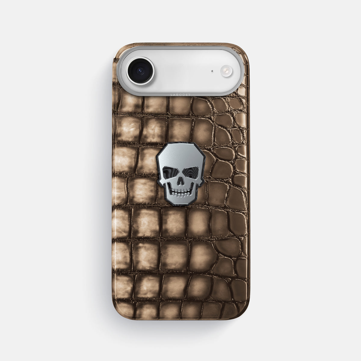 Classic Case With Titanium Skull For iPhone 17 Air In Patina Alligator -1 | Etoupe-Steel