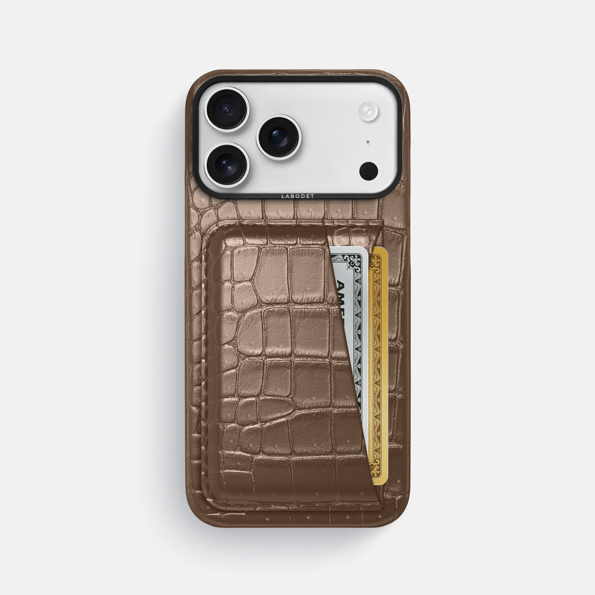 Double Card Case For iPhone 18 Pro Max In Porosus Crocodile -1 | Fur-Brown-Black