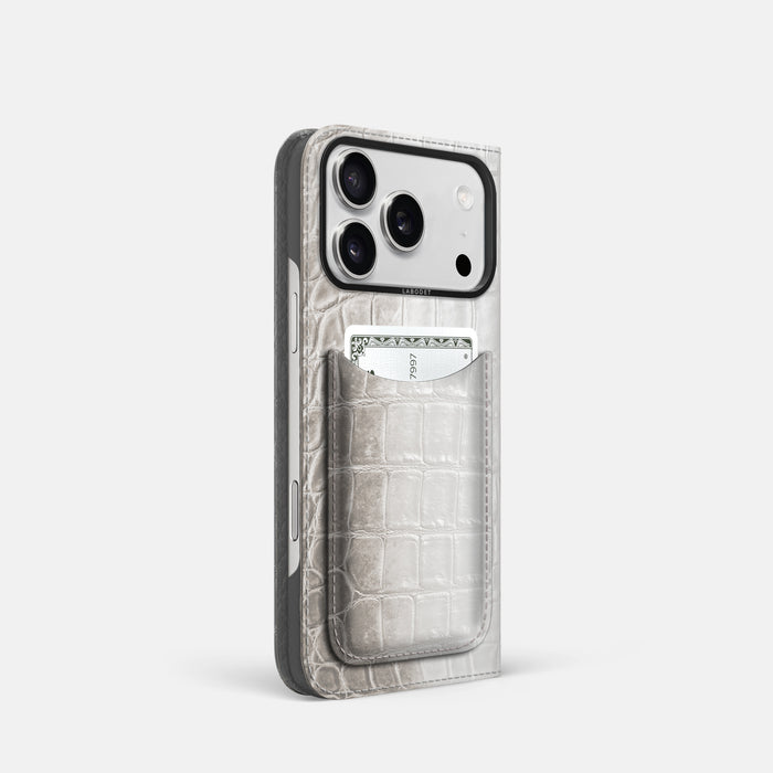 Folio Case with Card For iPhone 17 Pro In Himalayan Crocodile -1 | Grey-Black