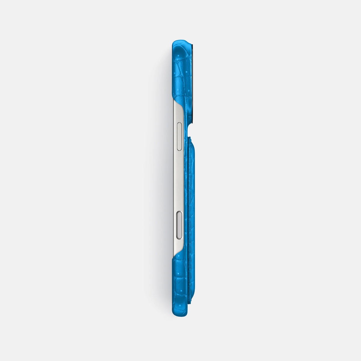 Double Card Case For iPhone 17 Pro Max In Porosus Crocodile -3 | Blue-Lagoon-Black
