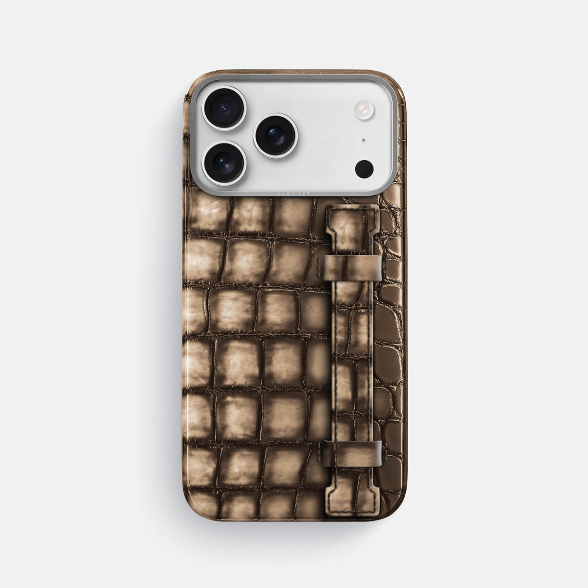 Handle Case For iPhone 18 Pro Max In Patina Alligator -1 | Etoupe-Steel