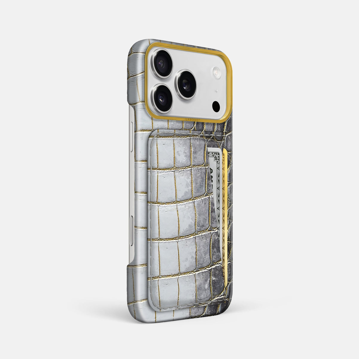 Double Card Case For iPhone 18 Pro Max In Himalayan Crocodile -2 | Gold-Gold