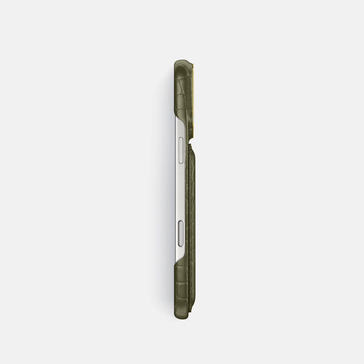 Double Card Case For iPhone 18 Pro In Alligator -3 | Kaki-Green-Gold