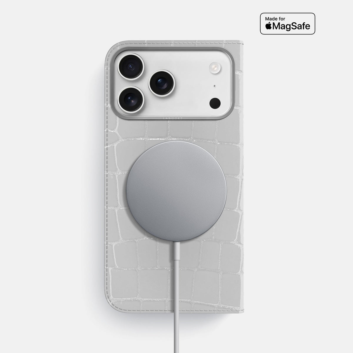 Folio Case For iPhone 18 Pro Max In Shiny Alligator -3 | White-Steel