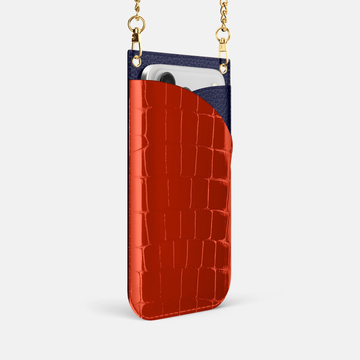 Crossbody Bag For iPhone 18 Pro In Shiny Alligator -2 | Orange-Gold