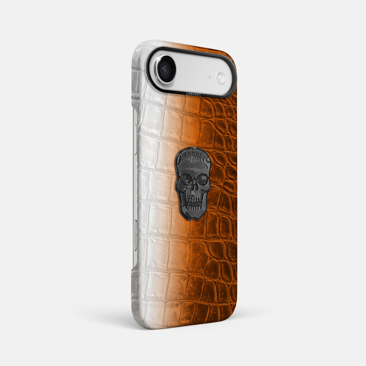 Classic Case With Carbon Skull For iPhone 17 Air In Himalayan Crocodile -2 | Orange-Black