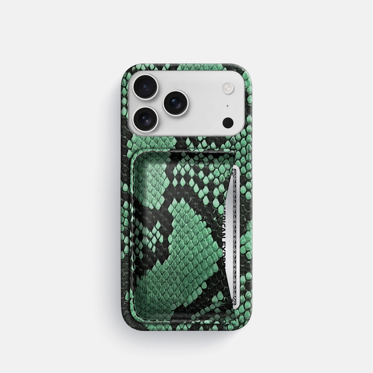 Slim Card Case For iPhone 18 Pro In Deluxe Python -1 | Forest-Green